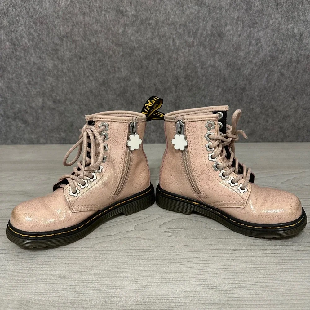 Dr. Martens 1460 Glitter Boots Kids Sz 11 US‎ Powder Pink Silver Flower Eyelets